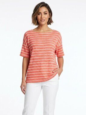 Chaus Women’s Striped Sweater Short Sleeve Scoop Neck Orange White Size Medium